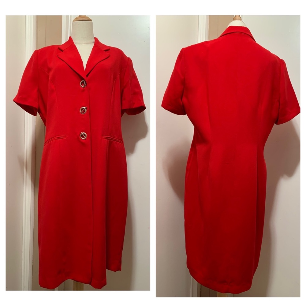 Vintage 90s Dani Max Red Long blazer Short Sleeve Size14.